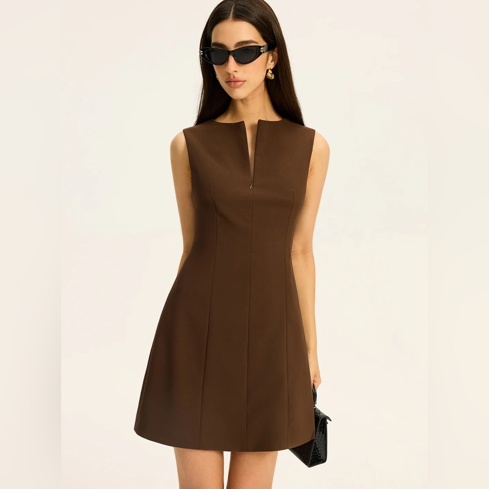 Commense Brown Sleeveless A-Line Mini Dress